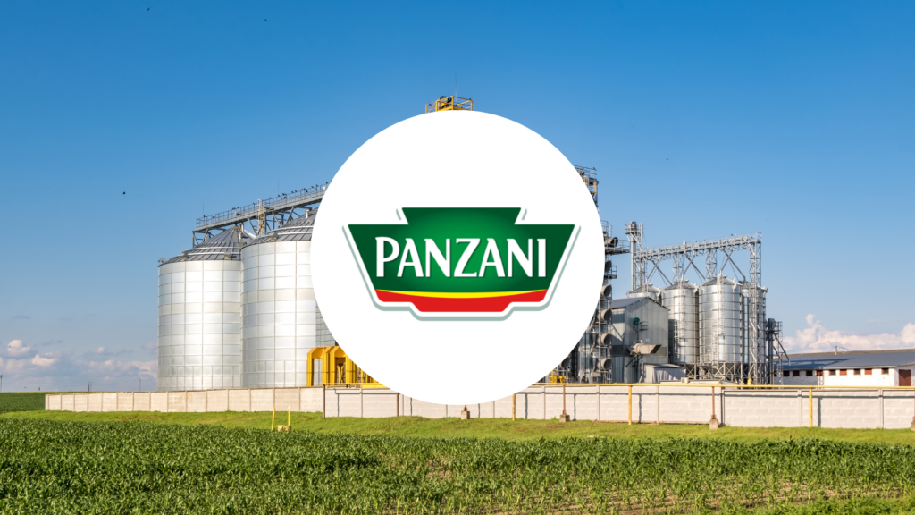 Logo Panzani sur fond d'usine agroalimentaire